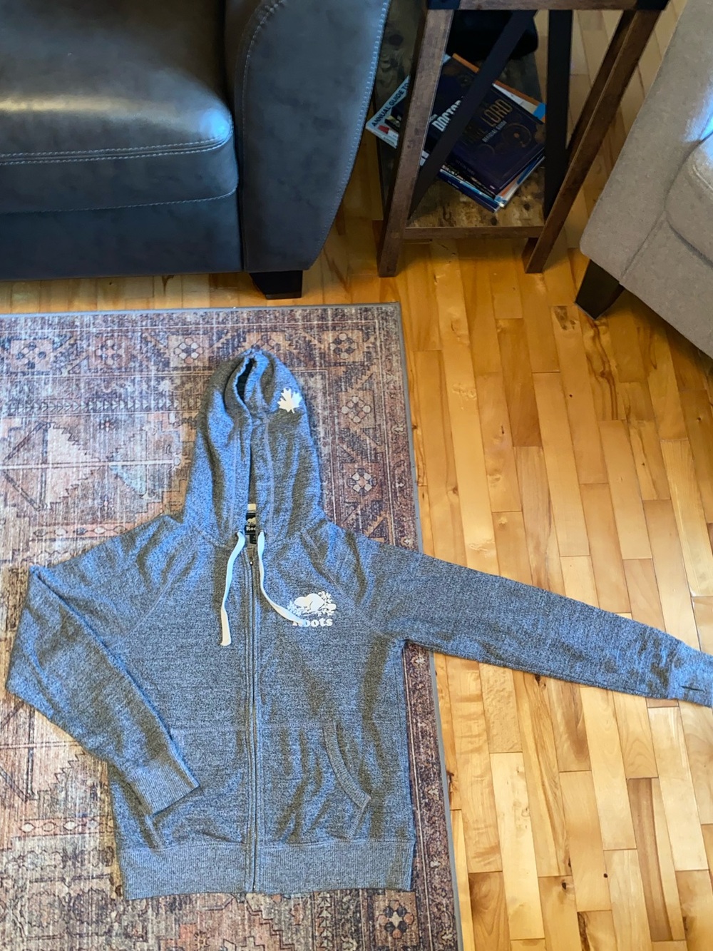 Roots Women's Gray Zip Hoodie with White Logo